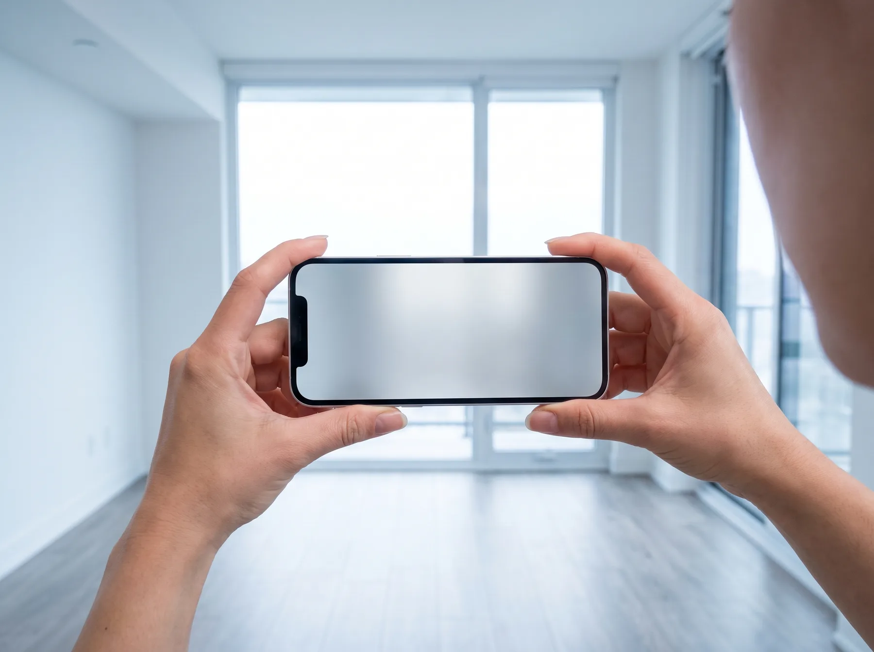Photographing a bare window with a smartphone to start an AI curtain preview